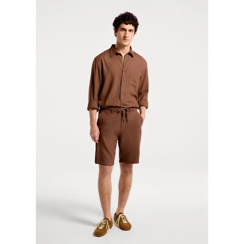 Bermuda Básica Masculina Chino Em Linho - Marrom 042
