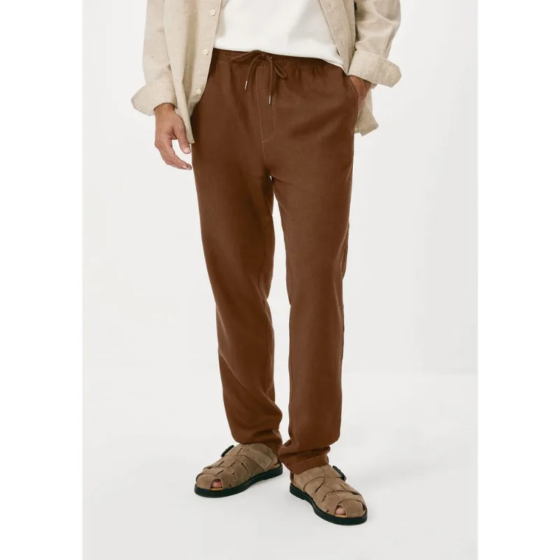 Calça Básica Masculina Taper Em Linho - Marrom M