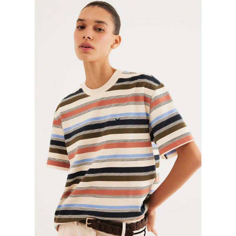 Camiseta Feminina Stripe Com Bordado - Multicolorido XG