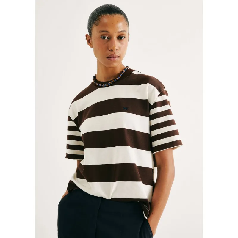 Camiseta Feminina Stripe Com Bordado - Marrom XG