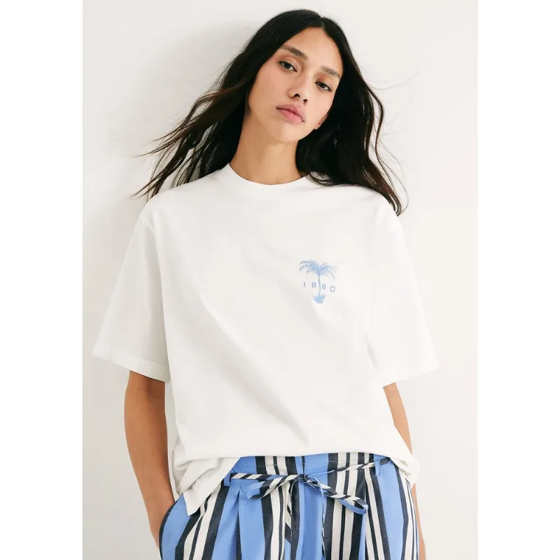 Camiseta Feminina Oversized Com Estampa - Off white M