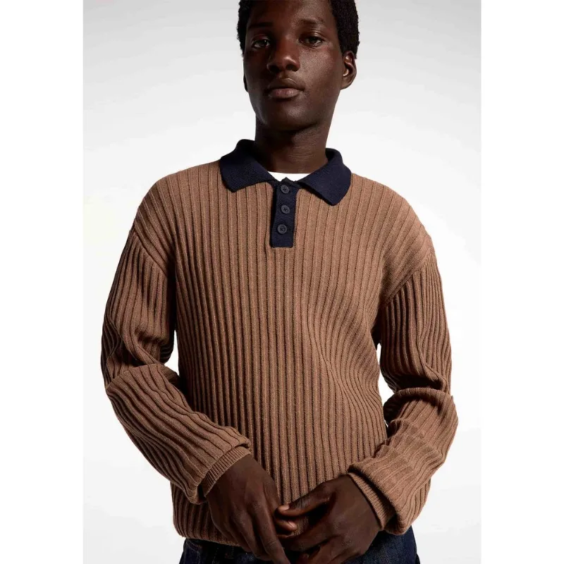 Blusão Polo Masculina Tricô Texturizado - Marrom M
