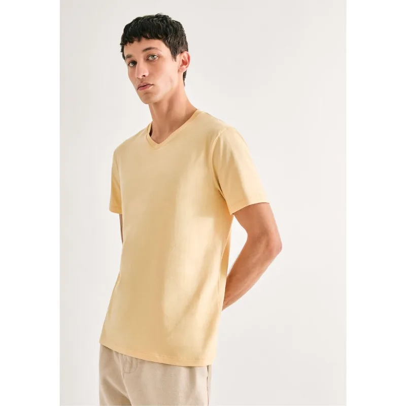 Camiseta Básica Masculina Slim Gola V Em Malha Flamê - Amarelo G