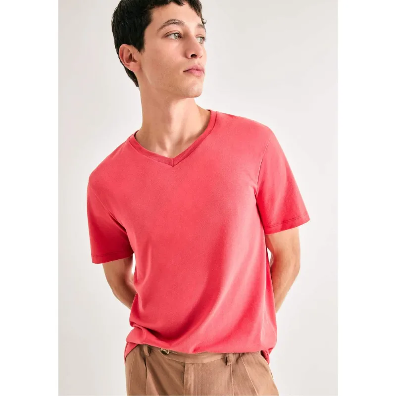 Camiseta Básica Masculina Slim Gola V Em Malha Flamê - Vermelho M