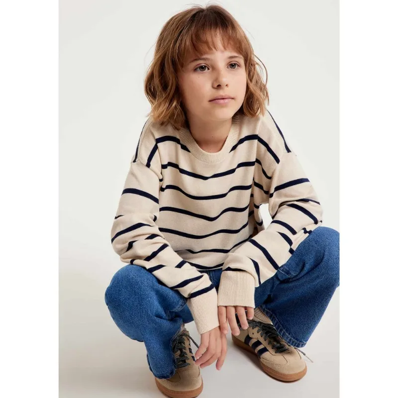 Blusão Em Tricô Infantil Menina Listrado - Off white 004