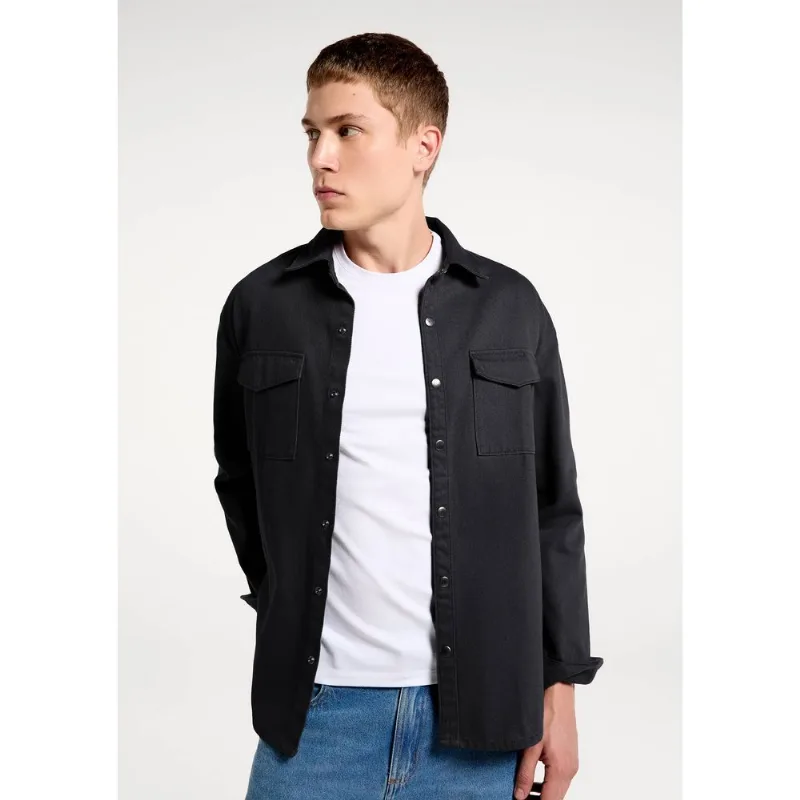 Camisa Masculina Regular em Sarja - Preto XXG