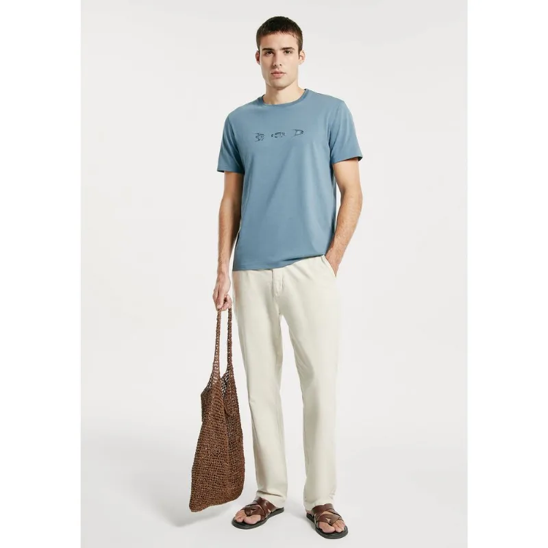 Camiseta Masculina Algodão Peruano Estampada - Azul G