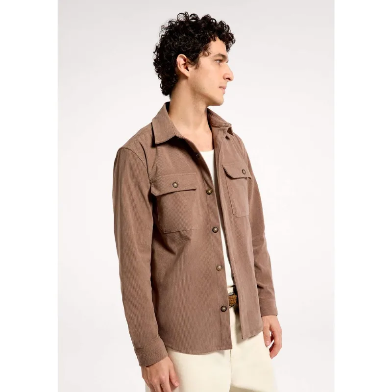 Camisa Overshirt Masculina Manga Longa Em Veludo Cotelê - Marrom M