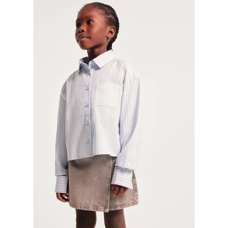 Camisa Infantil Menina Em Tricoline Fio Tinto - Azul 016