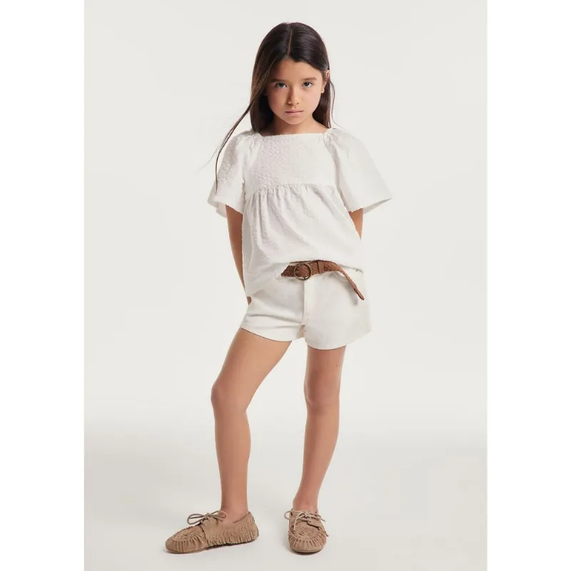 Blusa Infantil Menina Textura Anarruga - Off white 016