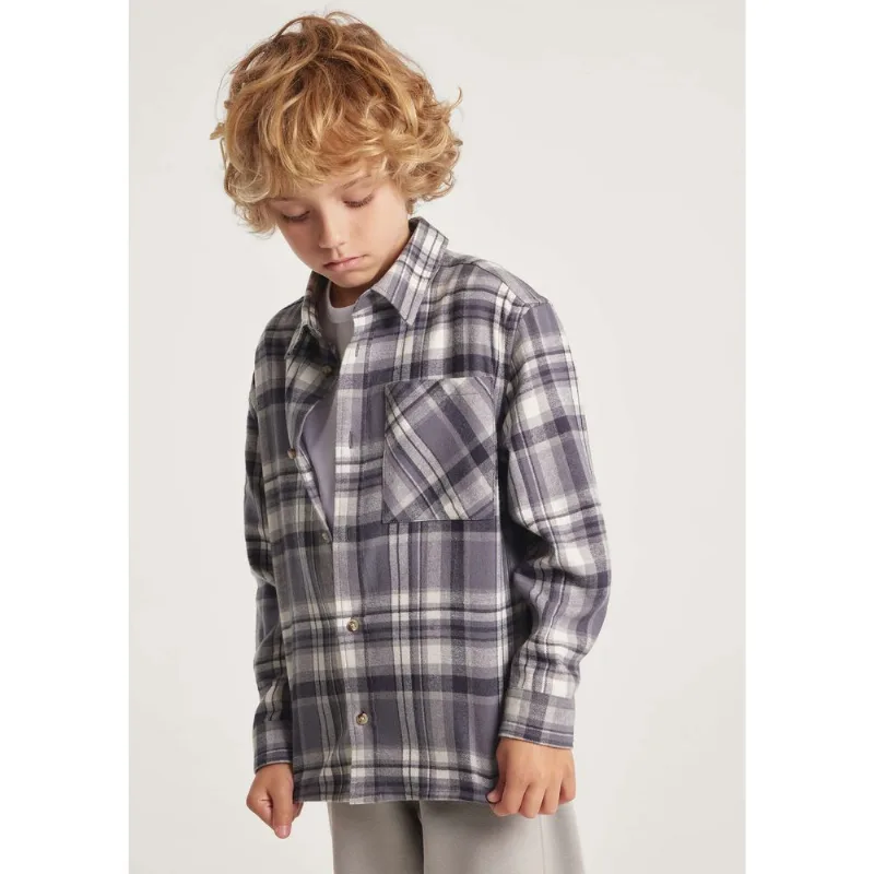 Camisa Infantil Menino Flanelada Xadrez - Cinza 014