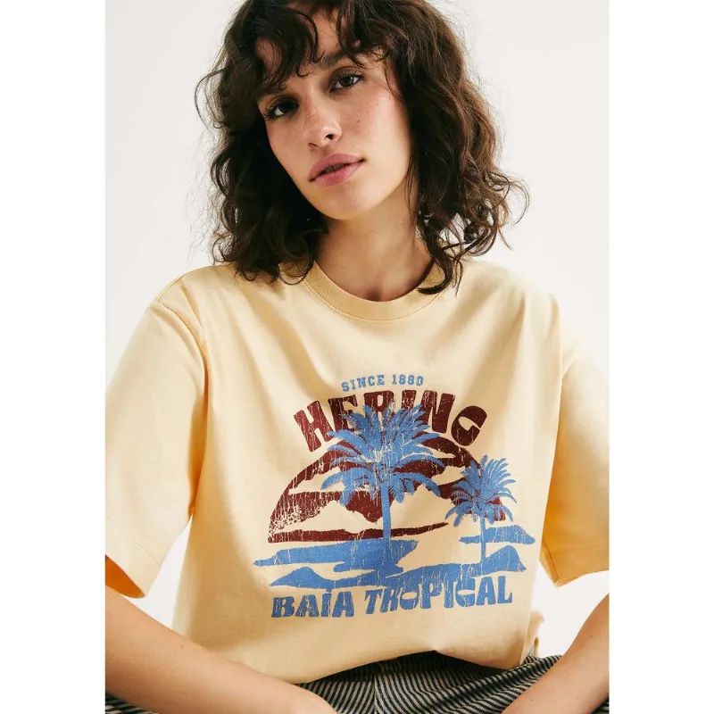 Camiseta Feminina Manga Curta Oversized - Amarelo XG