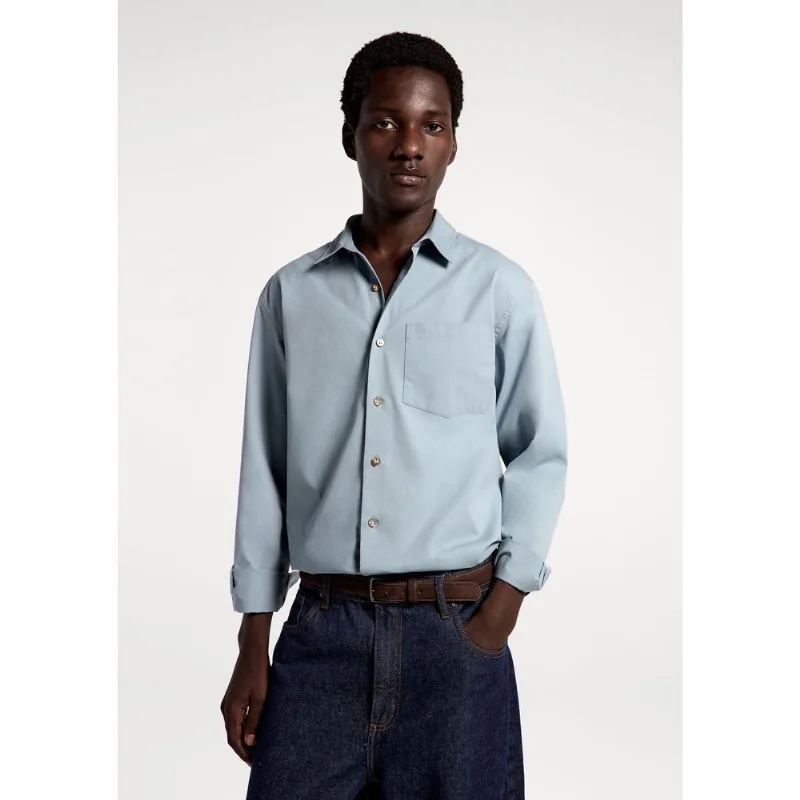 Camisa Masculina Manga Longa Algodão - Azul XXG
