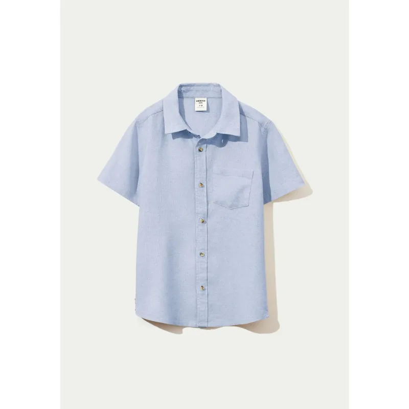 Camisa Infantil Menino Manga Curta Com Linho - Azul 016