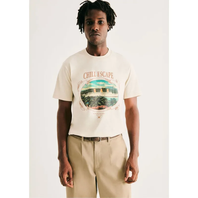 Camiseta Masculina Comfort Super Cotton Estampada - Bege M
