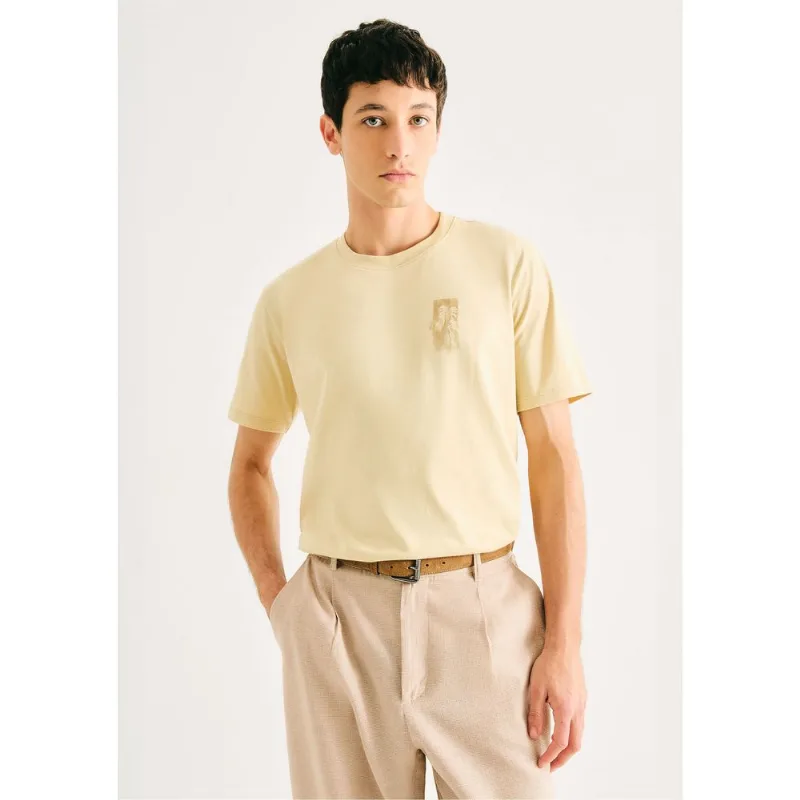 Camiseta Masculina Manga Curta Com Estampa - Bege XXG