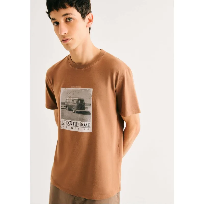 Camiseta Masculina Manga Curta Com Estampa - Marrom XXG