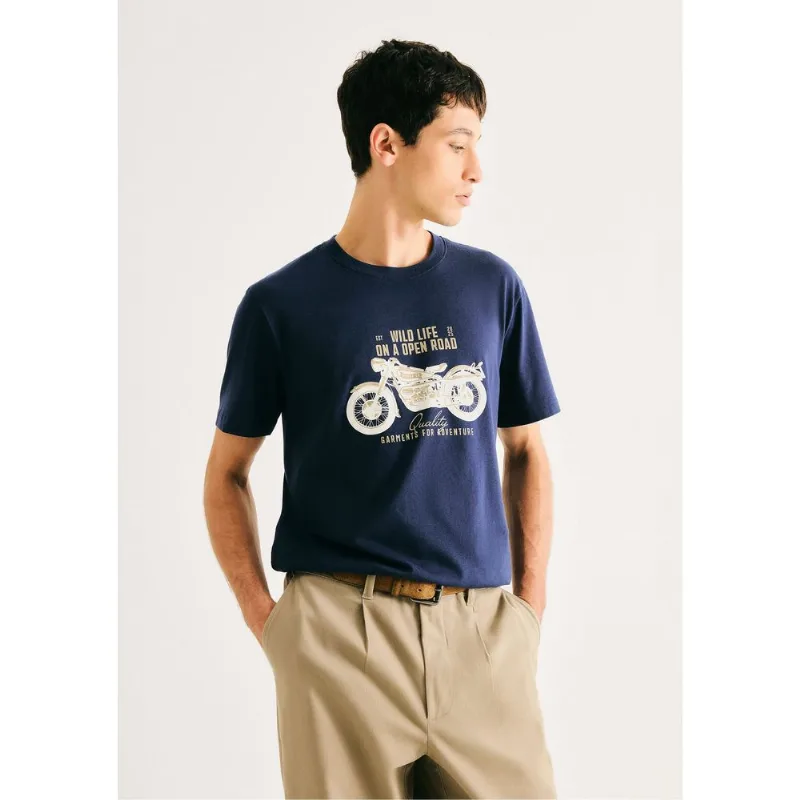 Camiseta Masculina Manga Curta Com Estampa - Azul EXG