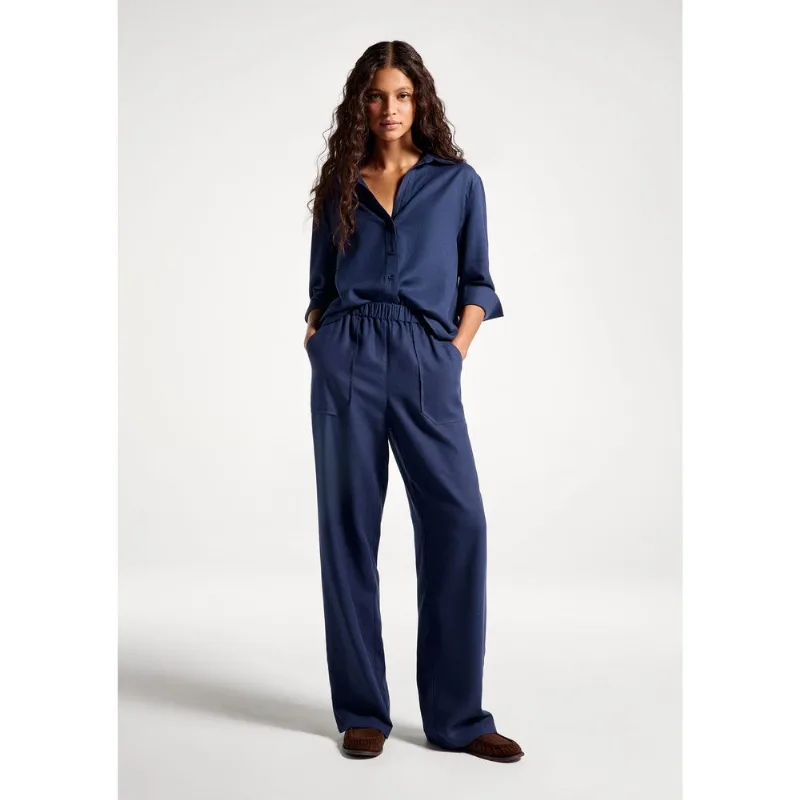 Camisa Feminina Manga 7/8 Com Linho - Azul P