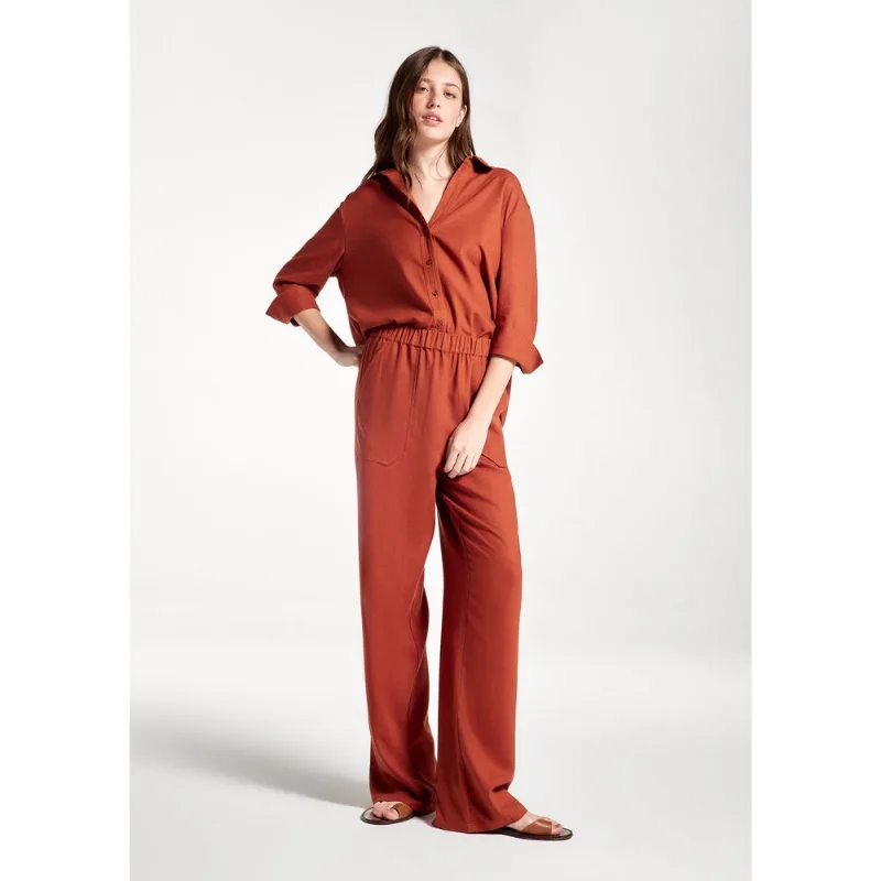 Calça Feminina Reta Em Viscolinho - Terracota 036