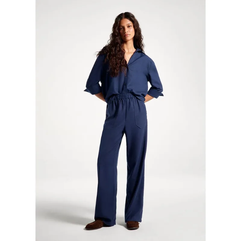 Calça Feminina Reta Em Viscolinho - Azul 036