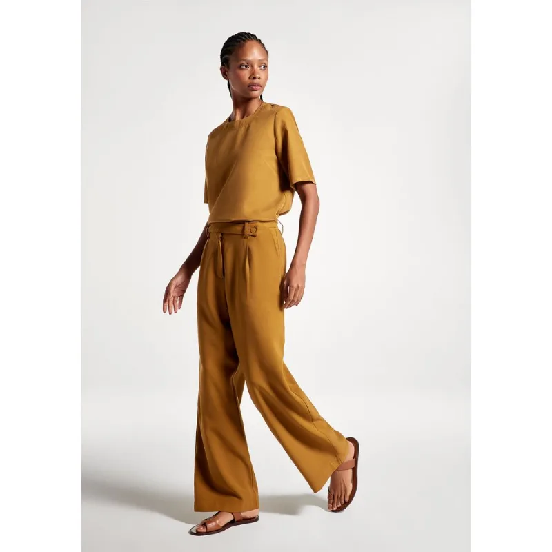 Calça Feminina Reta Cintura Alta Peach Touch - Marrom 046
