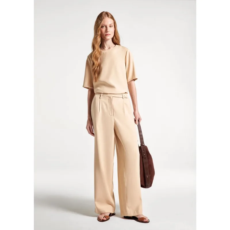 Calça Feminina Reta Cintura Alta Peach Touch - Bege 036