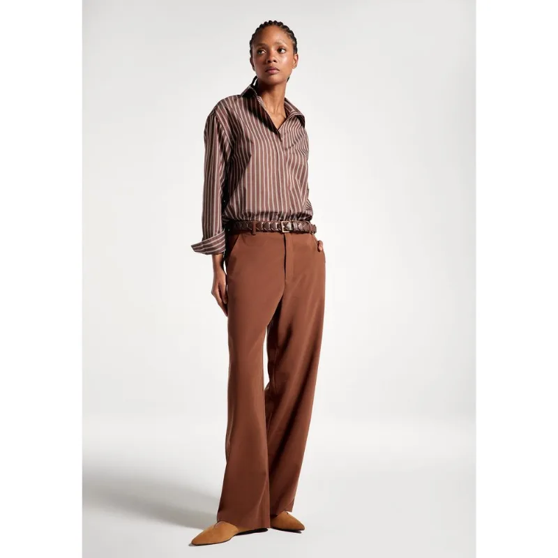 Calça Feminina Reta Em Alfaiataria Peach Touch - Marrom 036