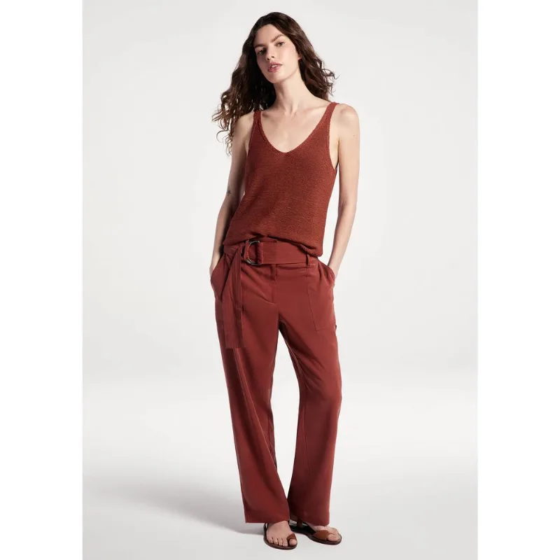 Calça Feminina Peach Touch Com Cinto - Terracota 036