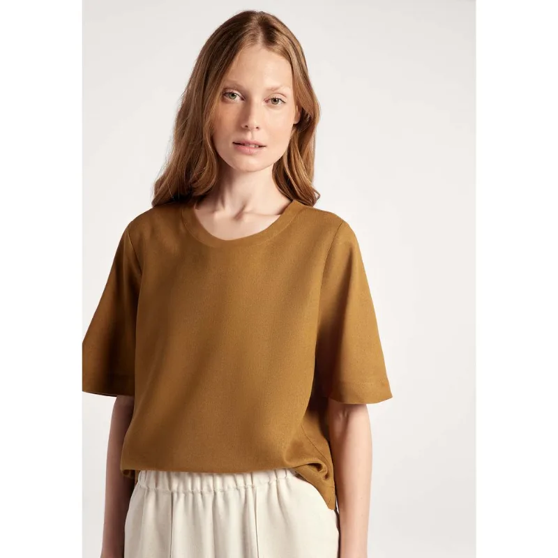 Blusa Feminina Manga Média Com Linho - Marrom XG