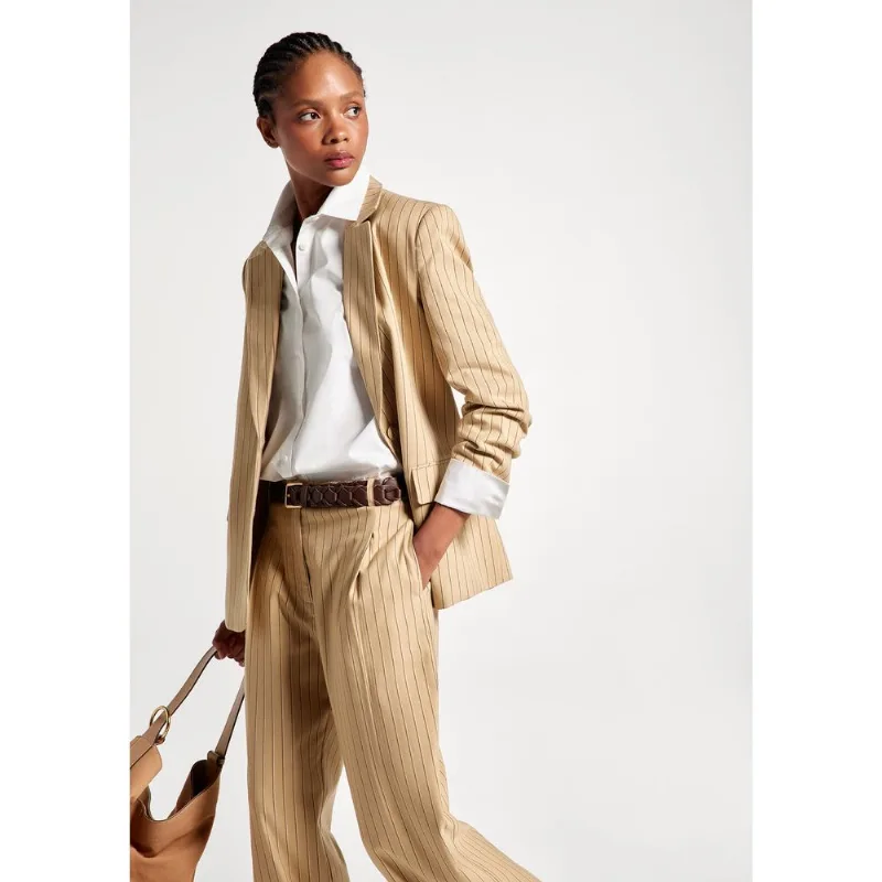 Blazer Feminino Fio Tinto Decote V - Bege P