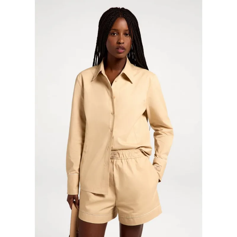 Camisa Feminina Manga Longa Empapelada - Bege P