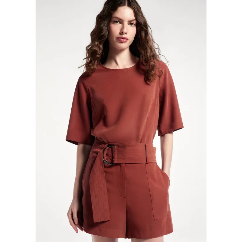 Camiseta Feminina Manga Curta Em Peach Touch - Terracota G