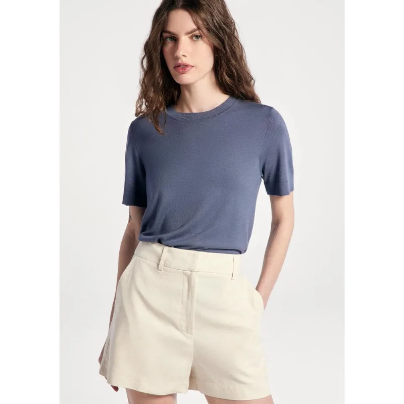 Blusa Feminina Manga Curta Em Tricô Leve - Cinza P