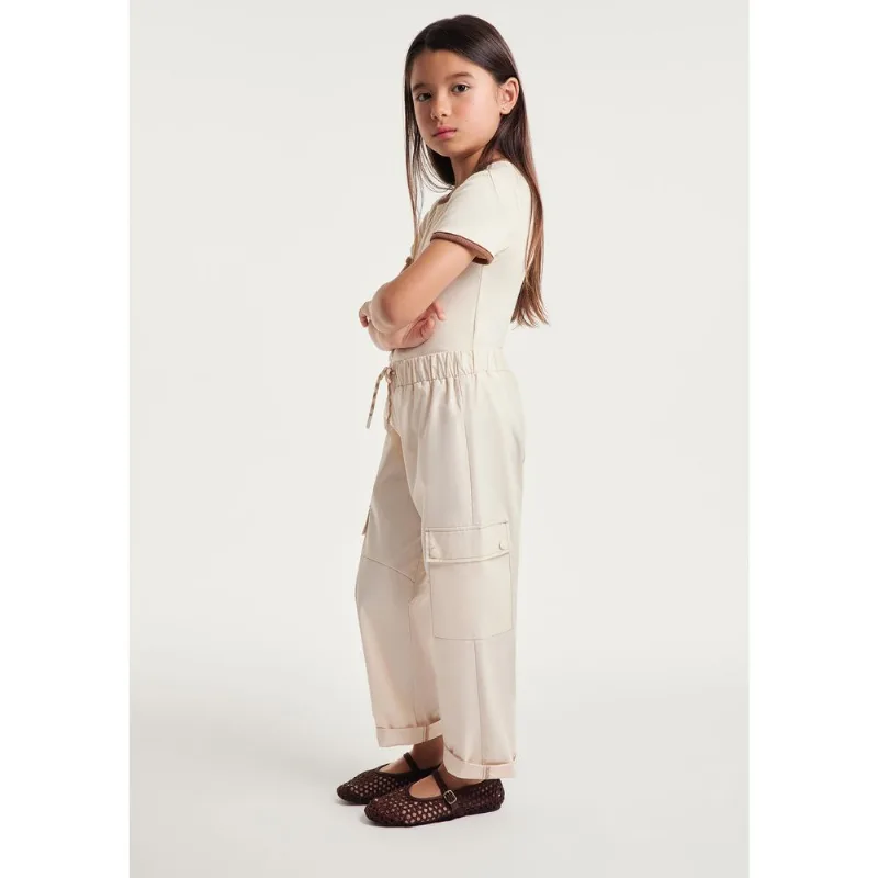 Calça Infantil Menina Cargo Empapelada - Creme 014