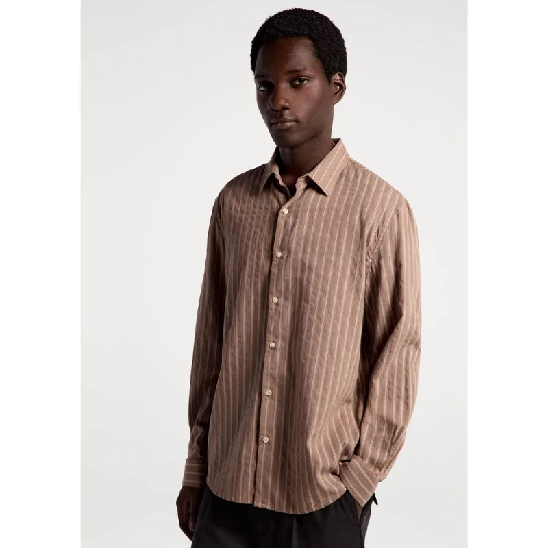 Camisa Masculina Comfort Listrada - Marrom G