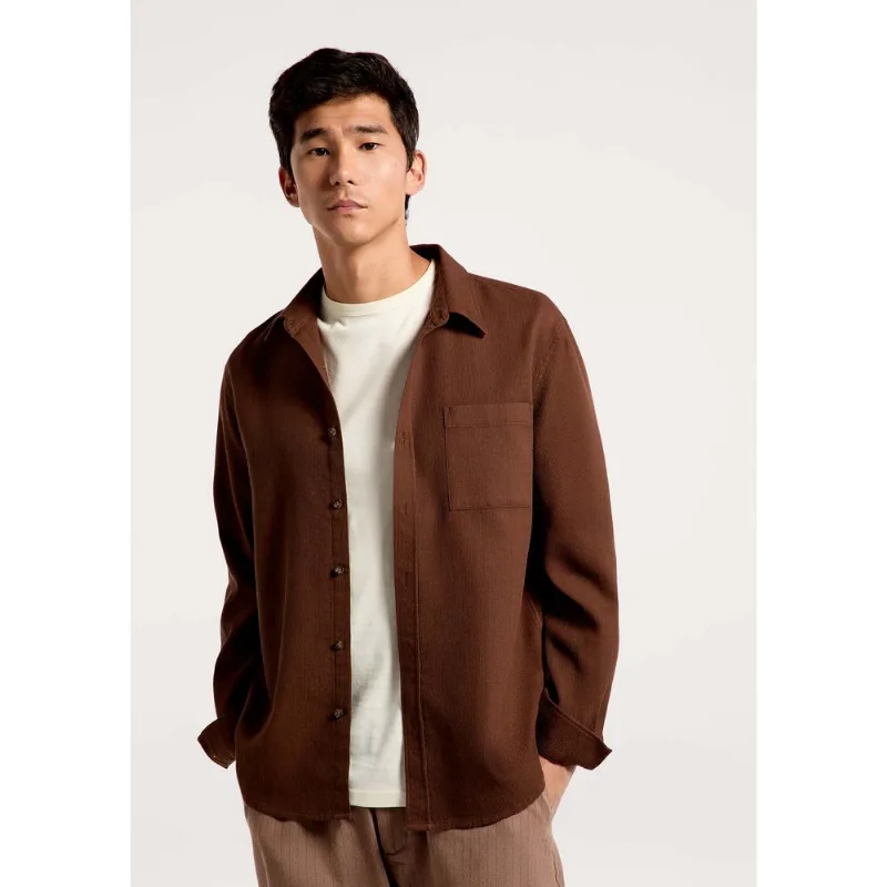 Camisa Masculina Algodão Manga Longa - Marrom G