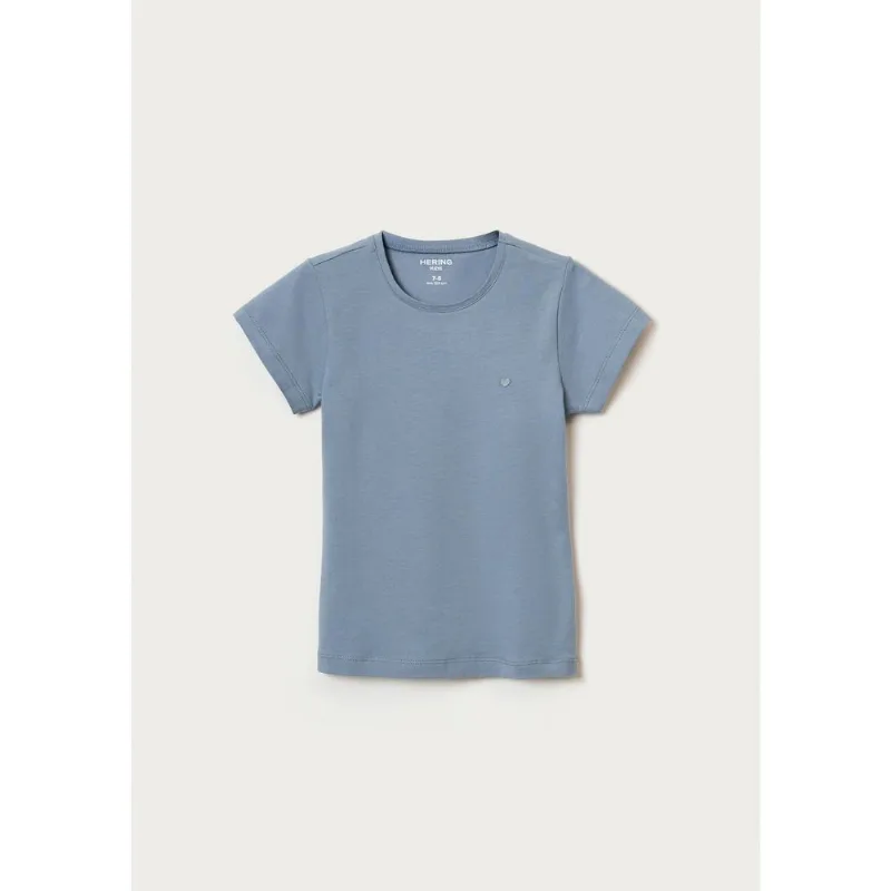 Blusa Básica Infantil Menina Manga Curta Slim Com Bordado Coração - Azul 010