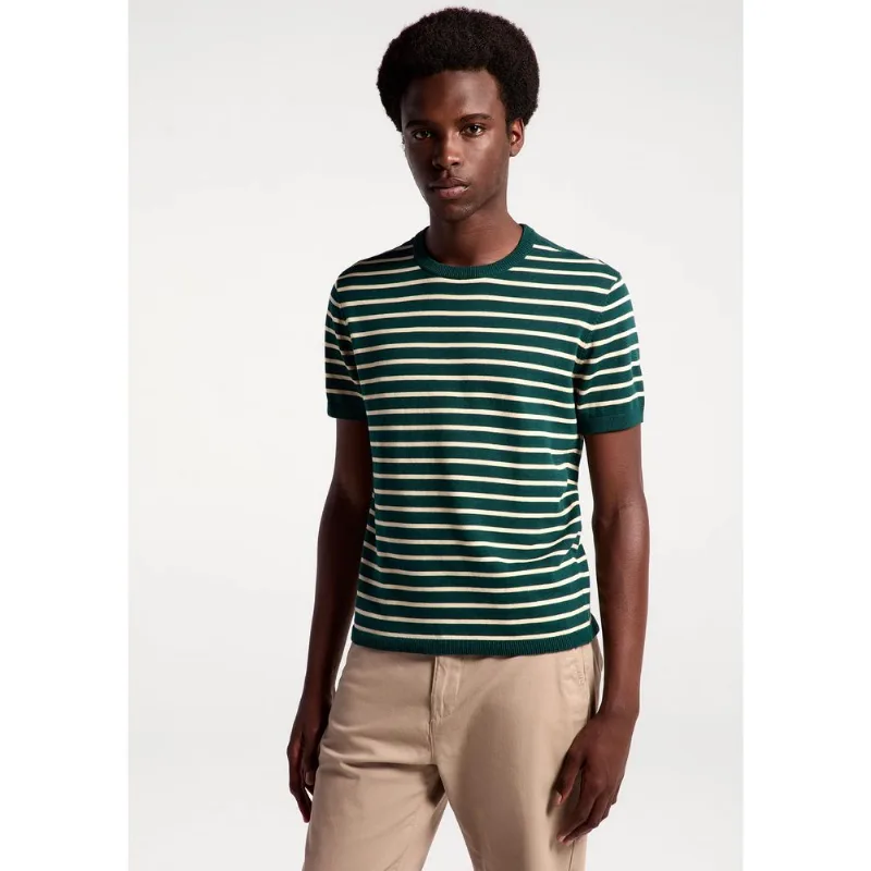 Camiseta Masculina Tricô Fio Tinto Listrado - Verde XXG