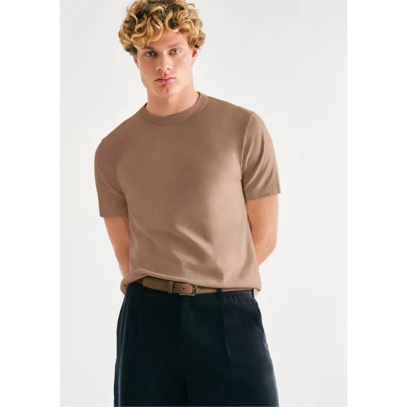 Camiseta Masculina Tricô Manga Curta - Marrom G