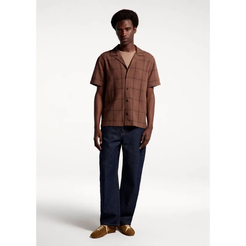 Camisa Masculina Manga Curta Texturizada - Marrom M
