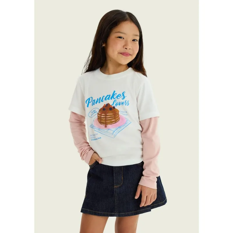Blusa Infantil Menina Manga Curta Com Estampa - Off white 016