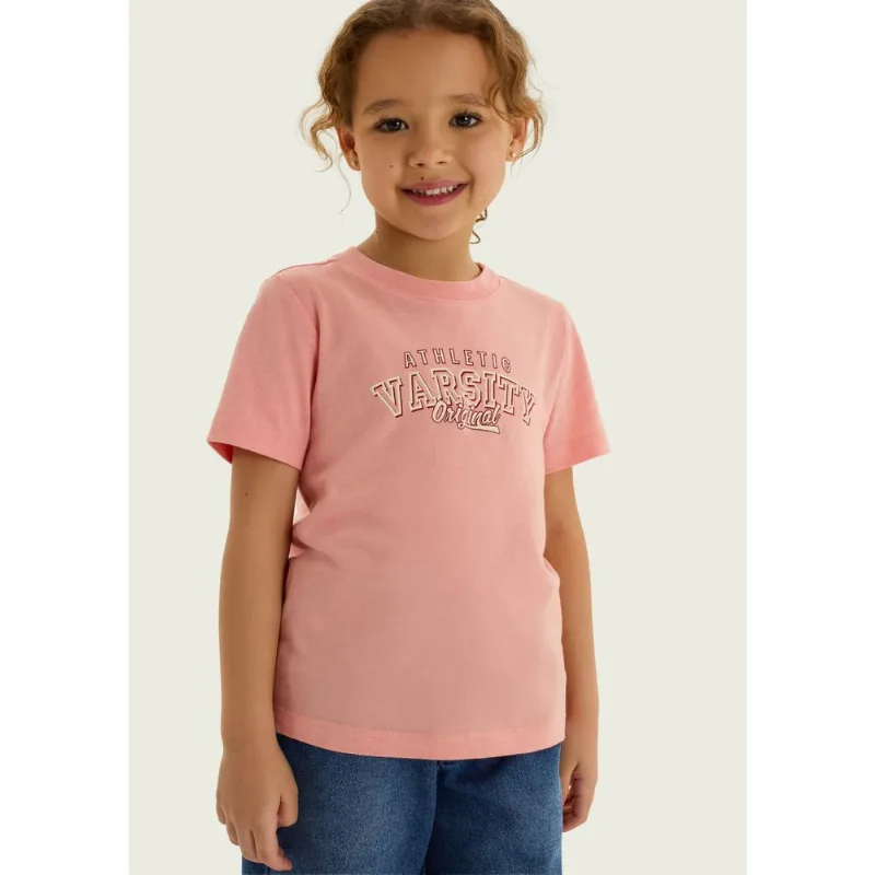 Blusa Infantil Menina Manga Curta Com Estampa - Rosa 016
