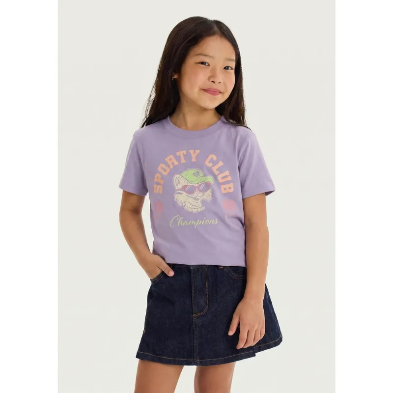 Blusa Infantil Menina Manga Curta Com Estampa - Lilás 012