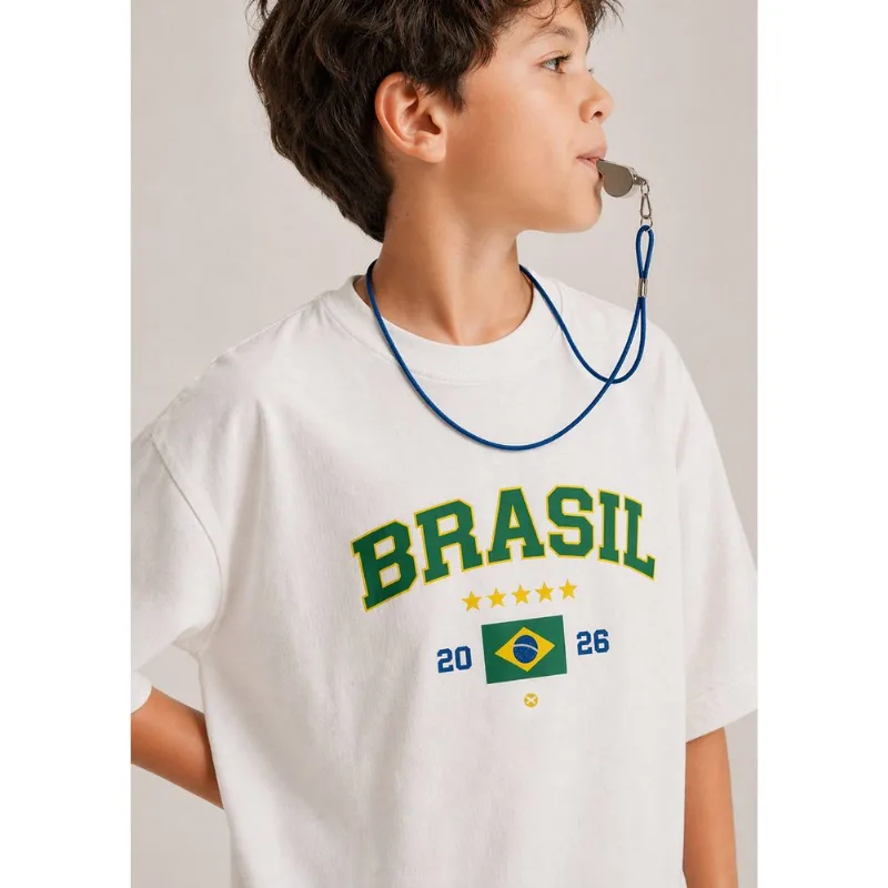 Camiseta Infantil Menina Torcida Com Bandeira - Off white 010