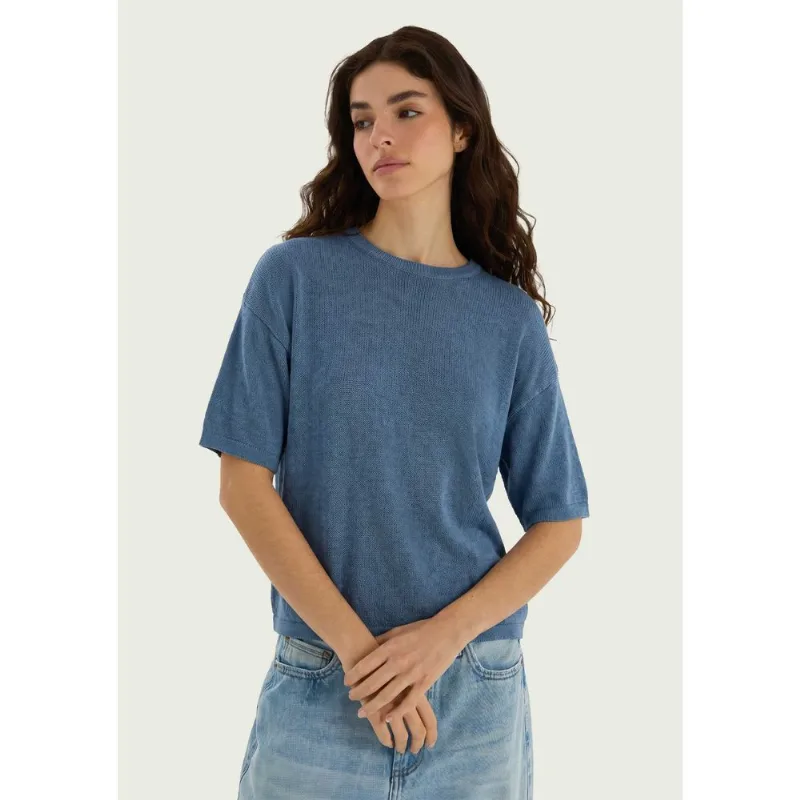Blusa Feminina Evasê Em Tricô - Azul XG