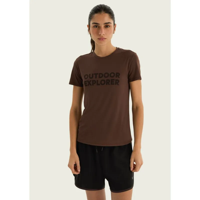 Camiseta Esportiva Feminina Com Estampa - Marrom M
