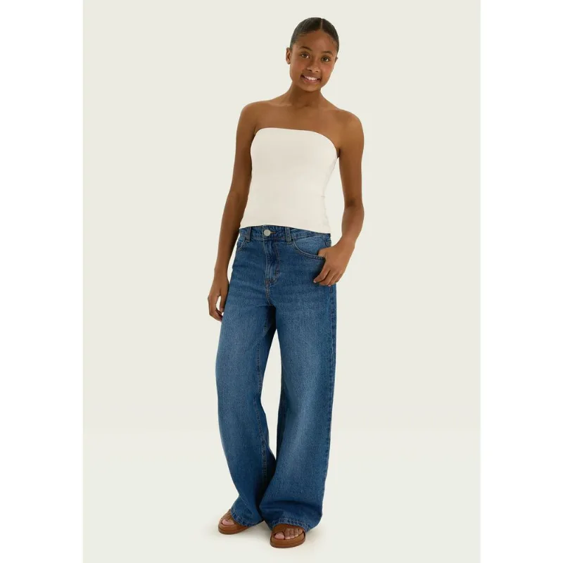 Calça Jeans Teen Wide Leg Cintura Baixa - Azul M