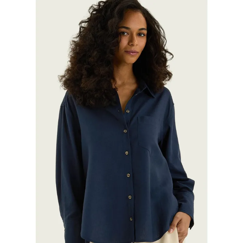 Camisa Feminina Manga Longa Oversized - Azul M