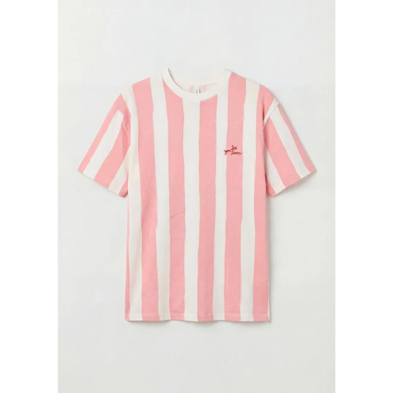 Camiseta Feminina Listrada Com Bordado - Rosa M